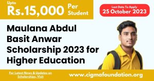 Maulana Abdul Basit Anwar Scholarship 2023-24 for Higher Education
